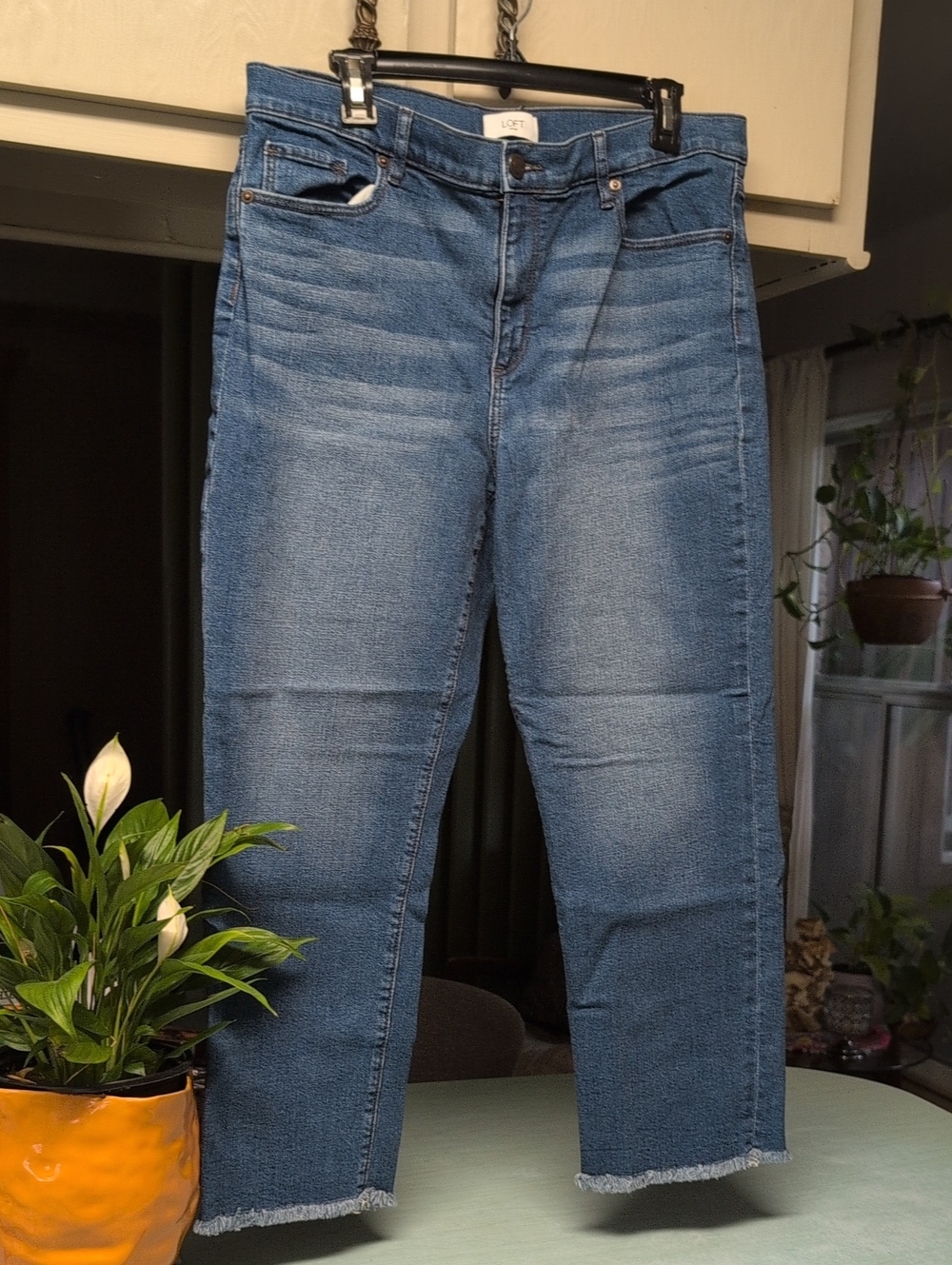 LOFT Medium Blue Cropped Straight-Leg Jeans
